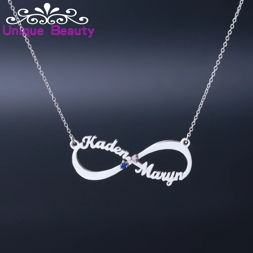 Collar personalizado de plata maciza 925, circonitas personalizadas con 2 nombres, placa con el nombre de la piedra natal, infinito, regalo de la madre|infinity necklace|name necklacenecklace name - AliExpress