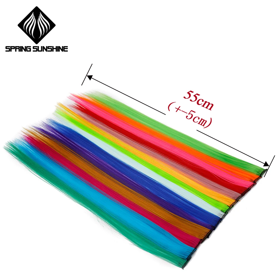 Spring sunshine Long Straight Clip On Hair Pieces Women Clip In One Pieces Synthetic Hair Extensions Ombre 19 Colors 50CM