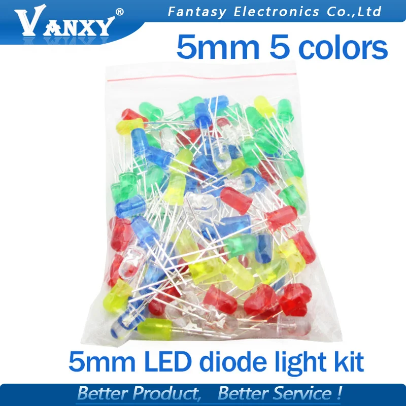 

5Colors*20PCS=100PCS 5mm LED Diode Light Assorted Kit Green Blue White Yellow Red COMPONENT DIY kit new original