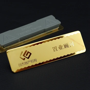 

10pcs customized gold name badge employee id badge rectangle shape laser engarved personalized badge with magnet or pin