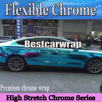 

PROTWRAPS Stretchable Chrome Light Blue Car Wrap Vinyl With Air Bubble Free Vehicle Covering Fleixble Chrome foil 1.52*20M/Roll
