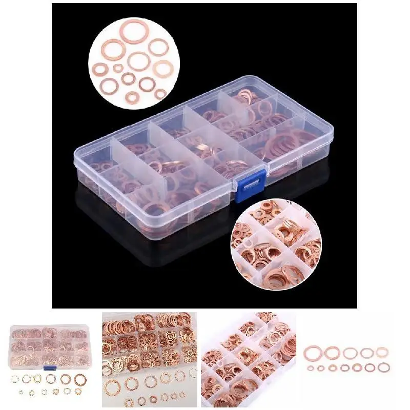 

280Pcs/Set Seal Assortment Set Copper Washer Gasket Nut Oil Copper Rings Discs JA55