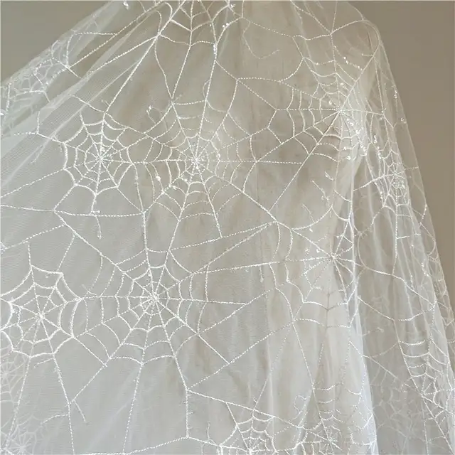Online Shop 1yard Super Gorgeous 3d White Spider Web Sequins