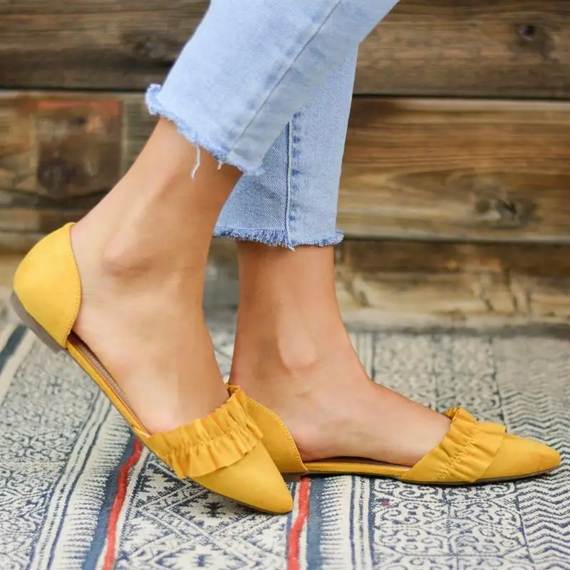 

Summer Woman Low Pointed Toe Ruffles Design Sandals Fashion Concise Office Elegant Sexy Tipe Sandals Shoes Plus