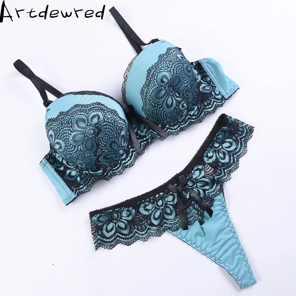 

Artdewred Lace Bra Set Women Plus Size Push Up Underwear Set Bra And Thong Set 36 38 40 42 44 Cup AB For Female