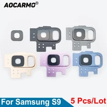 Aocarmo 5 шт./лот для samsung Galaxy S9 G9600 задний тыловой объектив камеры стеклянная крышка+ металлическое кольцо рамка+ клей Наклейка Замена