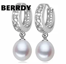 8-9mm Brincos de Pérolas de Água Doce Brincos de Pérolas de Moda Jóias Exclusivas Jóias de Design 3 Cores(China)