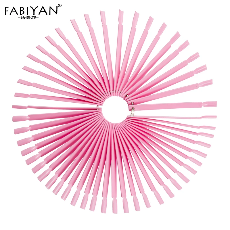 

50Pcs Nail Art Display Practice Tips Pink Fan Shaped Board False Stick Training Round Hoop Wheel UV Gel Polish Manicure Tools