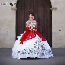 Red Embroidery Dresses Sexy Sweetheart Ball Bridal Dress Wedding Dresses Vestidos de Noivas Custom 2019 Organza Lace Up Back crayfish embroidery zip up back dress