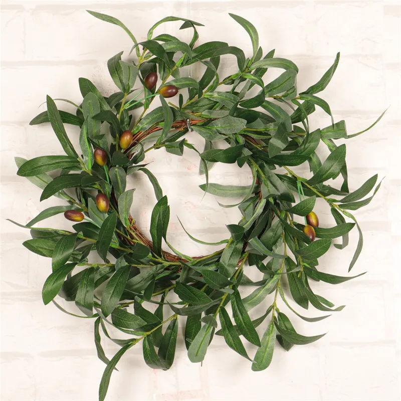 

45cm Wreath handmade Green Olive Branch Wreath Wall Ornament Christmas Thanksgiving window door Decoration 2019 fashion
