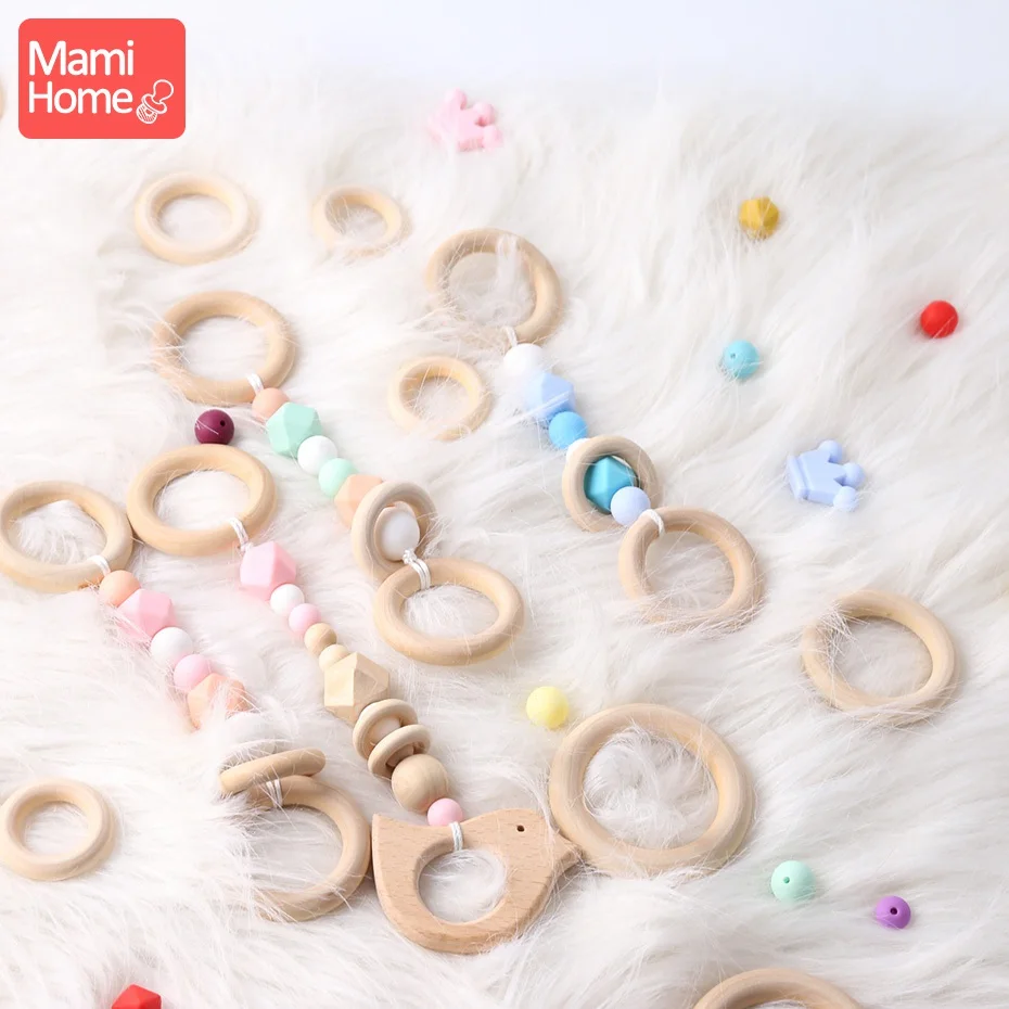 Mamihome 10/5/3pc Maple Wooden Ring Wood Teething Children Goods DIY For Nursing Necklace Rattles Wooden Blank Rodent Bpa Free 5