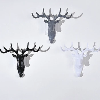 

Deer paste hook household socket 3 PACKS, Resin Hanger Animal Head Modeling Creative Deer Head Animal Coat Hooks Decorat