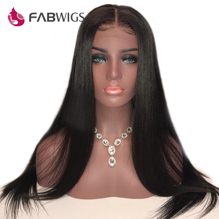 Fabwigs 13x6 парик фронта шнурка предварительно сорвал бразильский Реми шелковистые прямые человеческие волосы парики глубокая часть кружева передние человеческие волосы парики