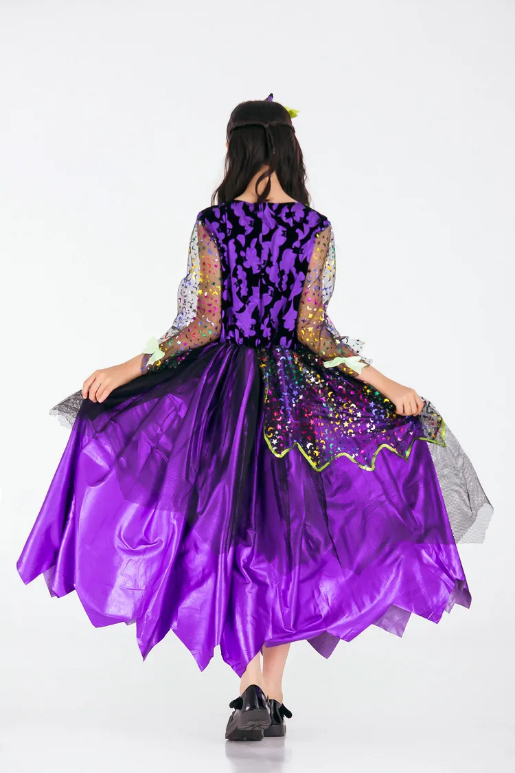 Ведьма одежды Хэллоуин костюм дети косплей костюм платье принцессы фиолетовый ведьмы для девочек для выступления одежда на выход