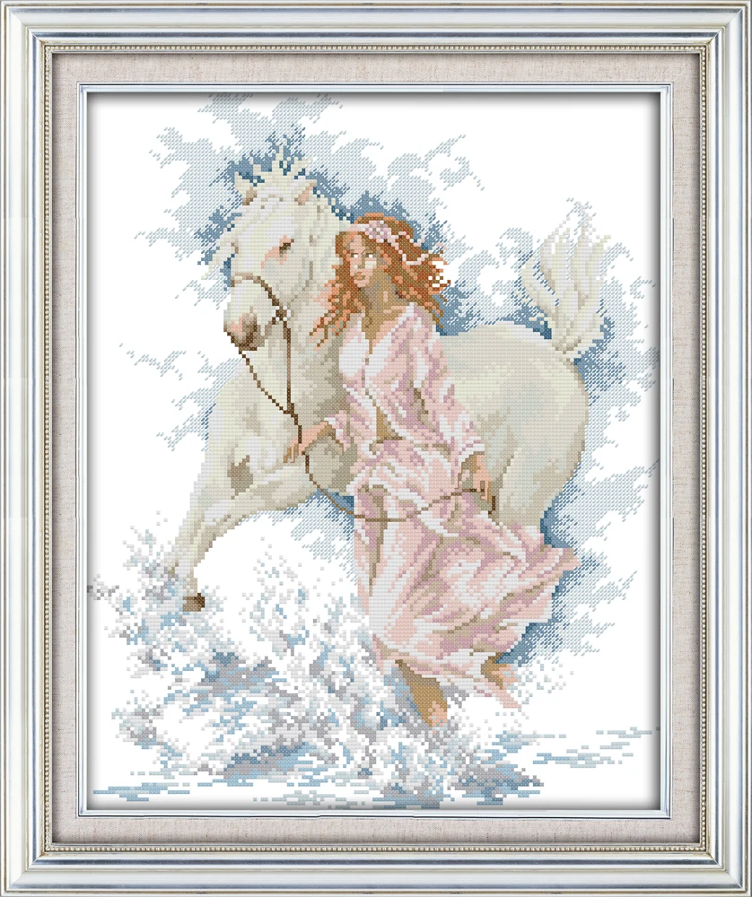 Girl with her horse Pattern Counted Cross Stitch 11CT 14CT Cross Stitch