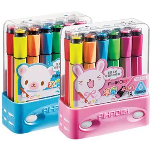 

Free shipping Stationery Sets Coarse headband thick shaft stamp watercolor pen Washable Graffiti paintbrush 12 18 24 colors