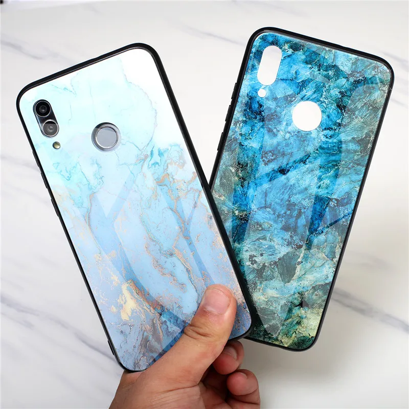 

Ultra Thin Marble Glass Phone Case For Huawei Honor 10 9 Lite V20 8X 8A 8C Y9 P Smart 2019 Protective Case Back Cover Coque Capa