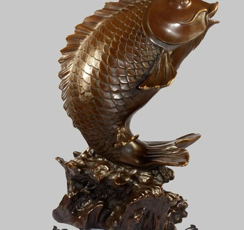 

12'' China Bronze Feng Shui Carp Fish Blessing Lucky Statue