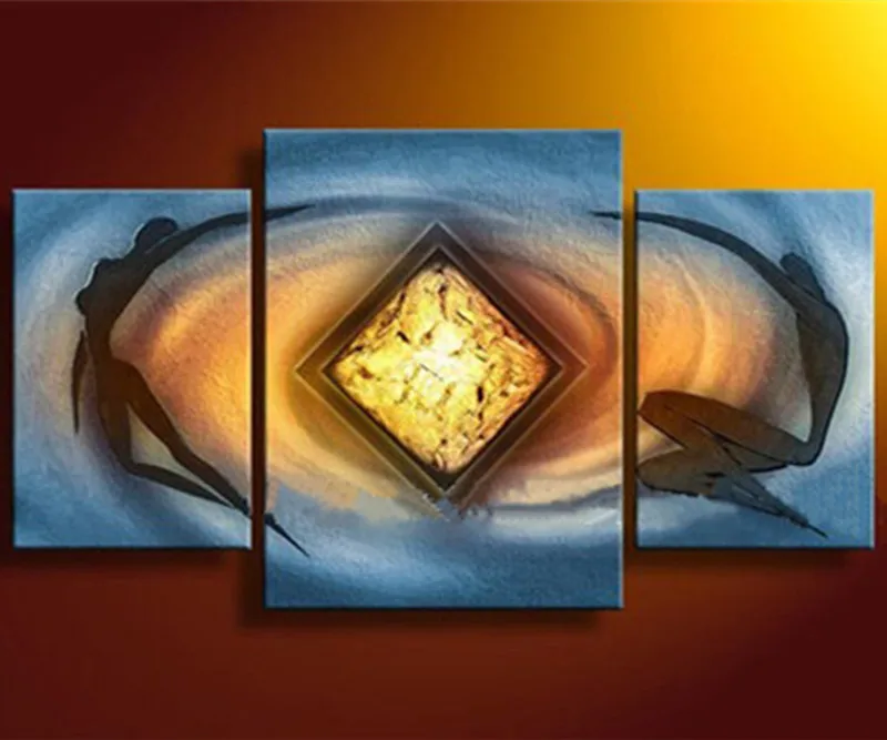 

Modern Home Wall Arts 3 Panel Pictures Handpainted Dancers Acrylic Paintings on Canvas Handmade Abstract Geometric Oil Painting