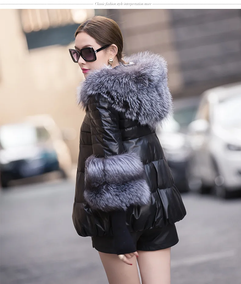 Longue La Hiver vent Coton Féminine Avec En Épais Black Femmes Veste Coupe Mode De 2017 Col Fourrure Renard Nouvelles Cuir Mince Grand Manteau ztfpxzw