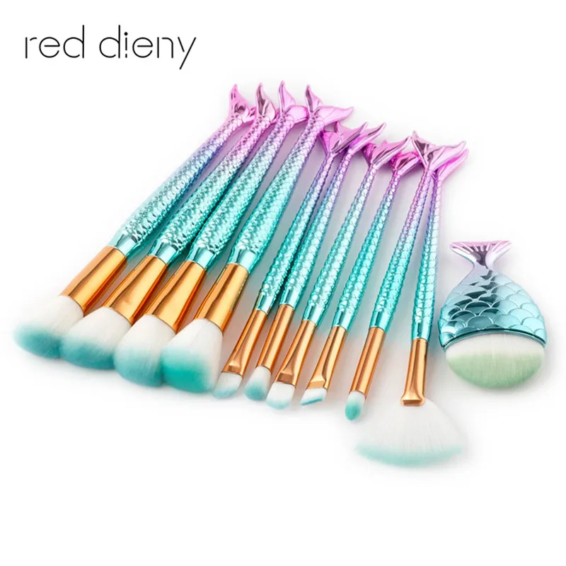 

11 PCS Mermaid Makeup Brushes Tool Sets Foundation Eye Shadow Blending Powder Contour Blush Cosmetics Glitter Make Up Brush Kit