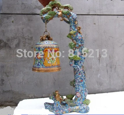 

bi001326 China Royal Palace 100% Pure Bronze Copper cloisonne peace pine Tree bell Statue