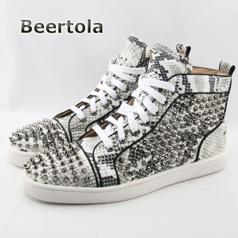 Hombres Snakeskin Goma Rivet Sneakers Top hombres High Tachonado Marca Suela De Moda Remaches Casual Zapatos Beertola Zapatos tachonado qfptECxwx