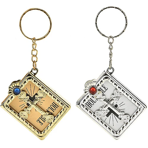 

Fashion Key Chain Gold Silver Color Mini Holy Bible Keychains Miniature Spiritual Christian Jesus Keyrings Key Ring Jewelry