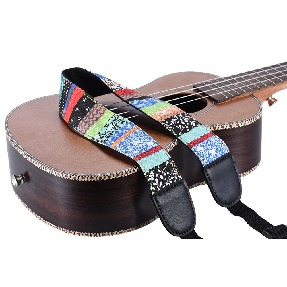 

Clip On Adjustable Ukulele Strap Neck Sling Soft Cotton with Sound Hole Hook Geometric Pattern 5 Styles for Option