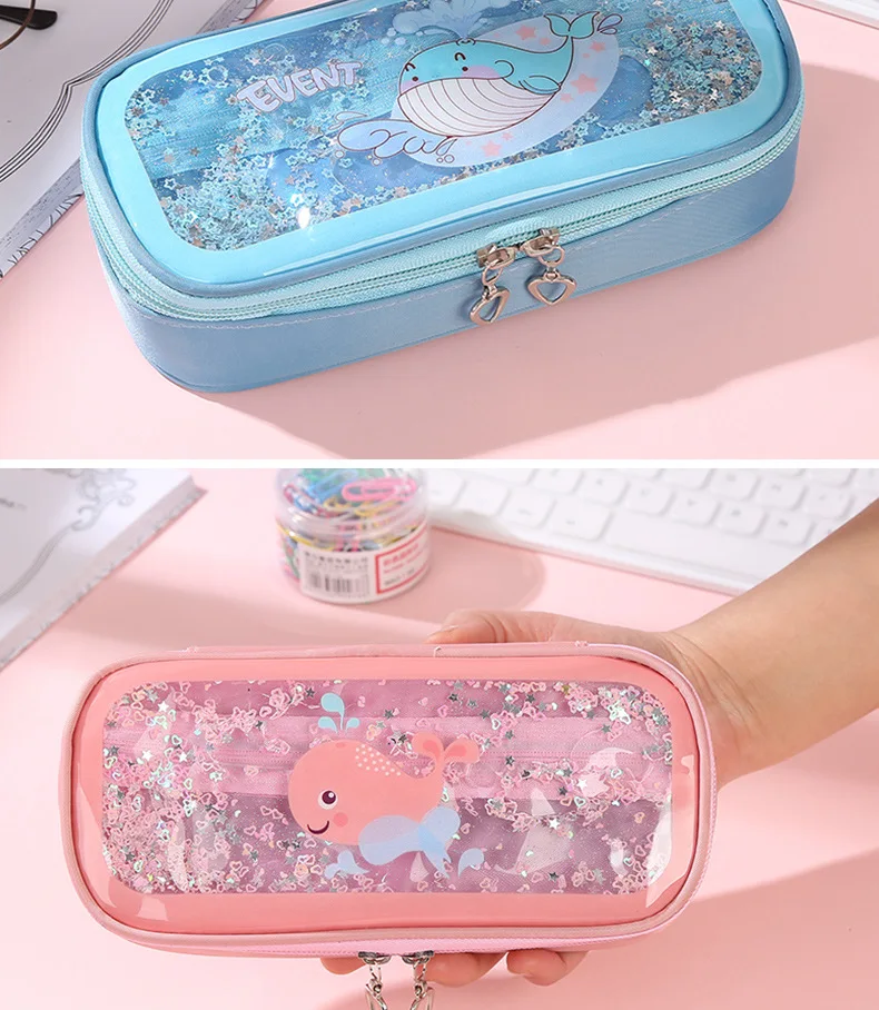 Kawaii Pencil Case Cartoon Anime Whale Stretch Double zipper Large Capacity Pencil Box Cute Pencilcase Kids School Stationery