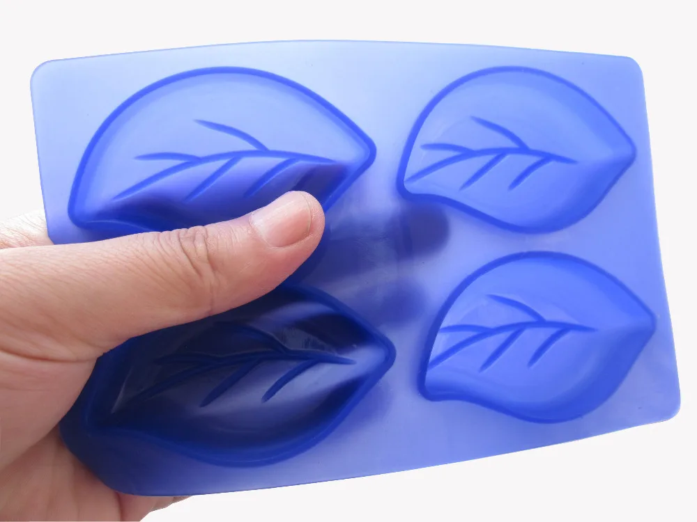 10 pcs/lot 4 holes blue color leaf silicone soap mold,FDA+free shippingsilicone soap moldsoap
