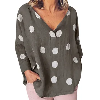 

womens tops and blouses Casual Polka Dot Blouse Loose V-neck Sleeve Shirt Long Sleeve dames kleding blusas mujer de moda 2019