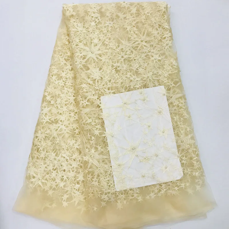 

2018 New embroidery fabric, high quality gauze lace fabric with beads, ladies 'clothing