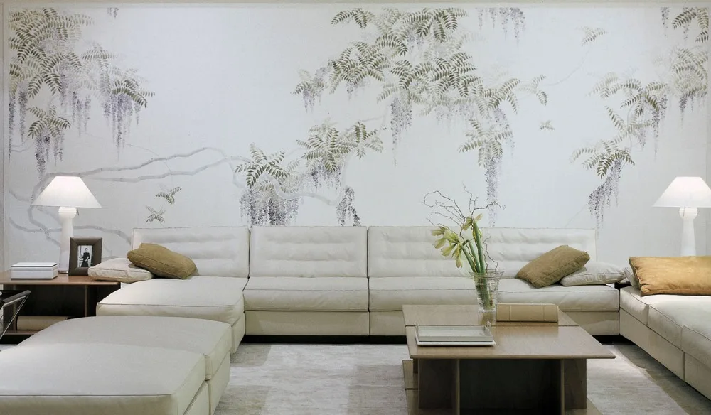 

Classic style elegant Hand-painted silk wallpaper painting plants with flowers many patterns and background optional