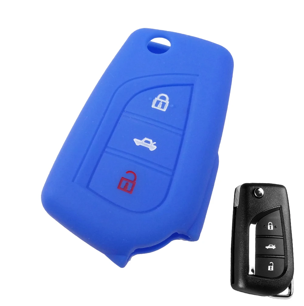 3 кнопки силиконовый флип ключ чехол подходит для Toyota Auris Corolla Rav4 Avensis Yaris Verso Aygo пульт дистанционного управления чехол Fob Shell - Название цвета: Dark Blue