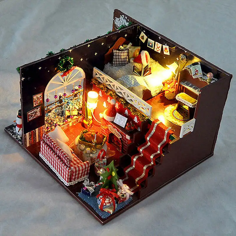 

Miniature Christmas Carnival Night light DIY Wooden Dollhouse With LED Light Furniture Kits DIY Gift Toy For Children Kid