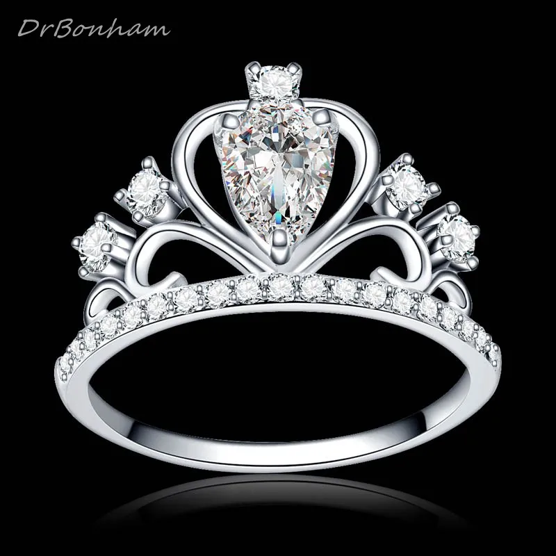 DrBonham  Clear AAA Zircon Stone Princess Queen Silver Color Crown Ring Engagement Cocktail Alliance Girls DR1704