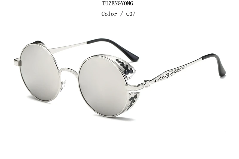 TUZENGYONG модные HD поляризованные солнцезащитные очки для мужчин/женщин, круглые Винтажные Солнцезащитные очки с металлической резьбой, готические солнцезащитные очки в стиле стимпанк T371 - Цвет линз: C7