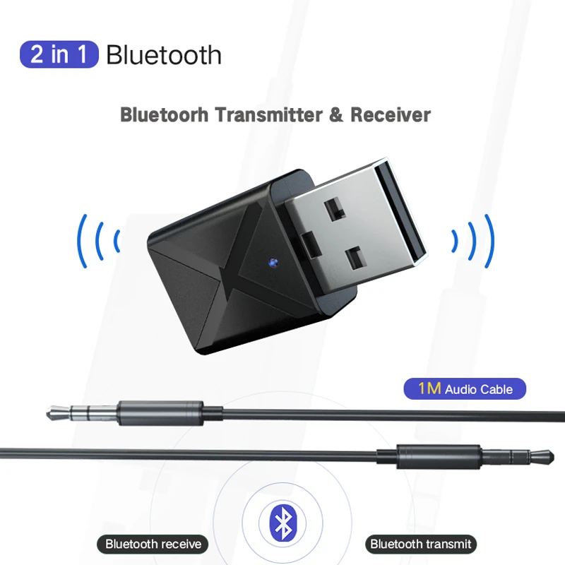 2 в 1 Bluetooth передатчик и приемник беспроводной автомобильный комплект 5,0 адаптер 3,5 мм AUX Стерео Muisc аудио адаптер для ТВ ПК динамик