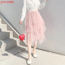 JAYCOSIN, модная женская юбка, весенняя, высокая эластичная талия, сетчатая юбка-пачка, полиэстер, необычная длинная юбка, черная, белая, свободный размер z426