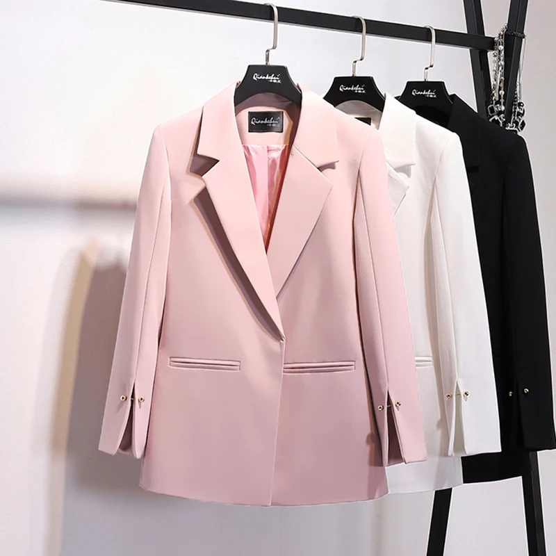 LANMREM 2019 Spring New Pattern Coat Notched Collar Spilt Sleeve Pearls Decoration Pocket Ladies Fashion Blazer BC031