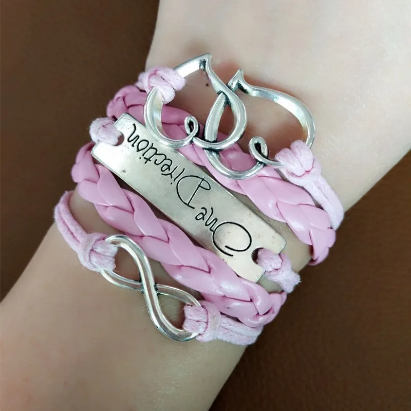 

SL0170 Bracelets Women Ladies LOVE Infinite Jewelry Braid Knite PU Leather Heart Bracelet Bangle Pulseiras Bijoux One Direction