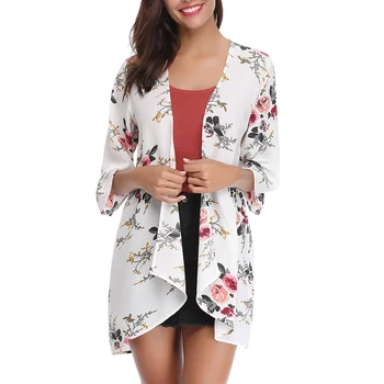 

Women 3/4 Sleeve Floral Chiffon Casual Loose Kimono Cardigan Capes New
