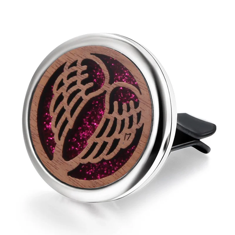 

The New Detachable wood Car Diffuser Freshener Perfume Essential Oil Diffuser Aromatherapy Angel wings Car clip Locket Send mat