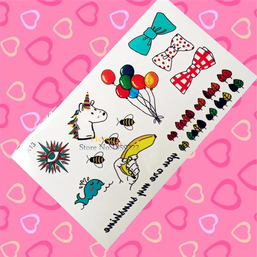 Unicorn Horse Designs Child Fake Temporary Tattoo Body Art Arm Face Neck HAQX13 Cartoon Bowknot Waterproof Stickers | Красота и