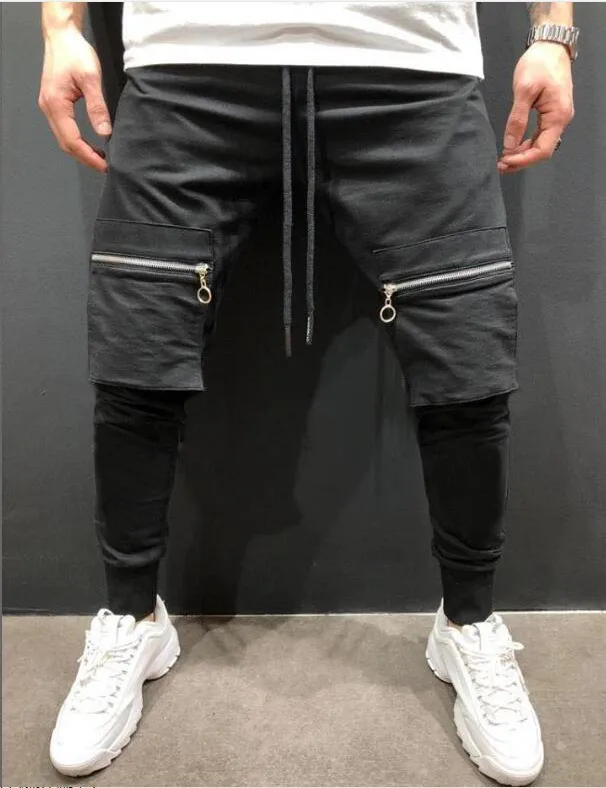 

New US/European Style Matched Color Zipper Pockets Men's Hip Hop Jogger Pants