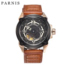 Модные мужские часы 44 мм Parnis часы 21-Jewels автоматический механический черный циферблат Золотой корпус сапфировый Кристалл светящийся номер