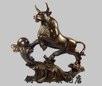 

12'' China Fengshui Zodiac Bronze Bull OX Carry Blessing Statue