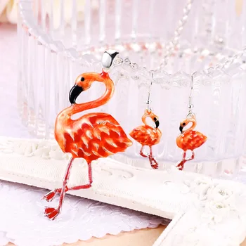 

Tuliper Flamingo Jewelry Set Animal Pendant Necklace Earrings Set Enamel Jewelry Set For Women Party Accessories