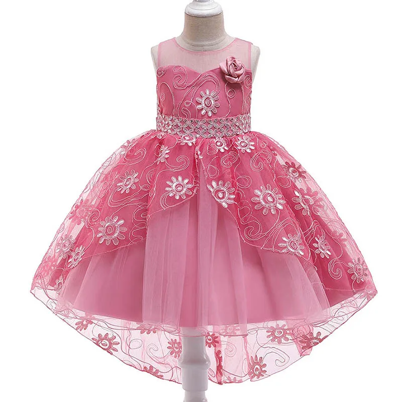 Платье со шлейфом для девочек с цветочным рисунком и блестками Детские вечерние платья Пышное Бальное платье с цветочным кружевом для девочек Vestido Comunion